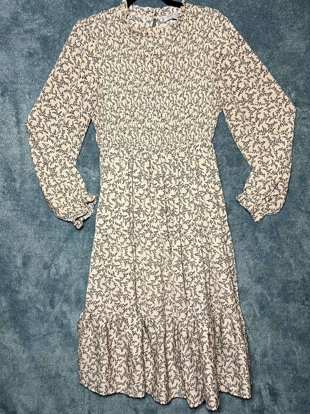 Hayden Floral Smocked Cottagecore Midi Dress Large